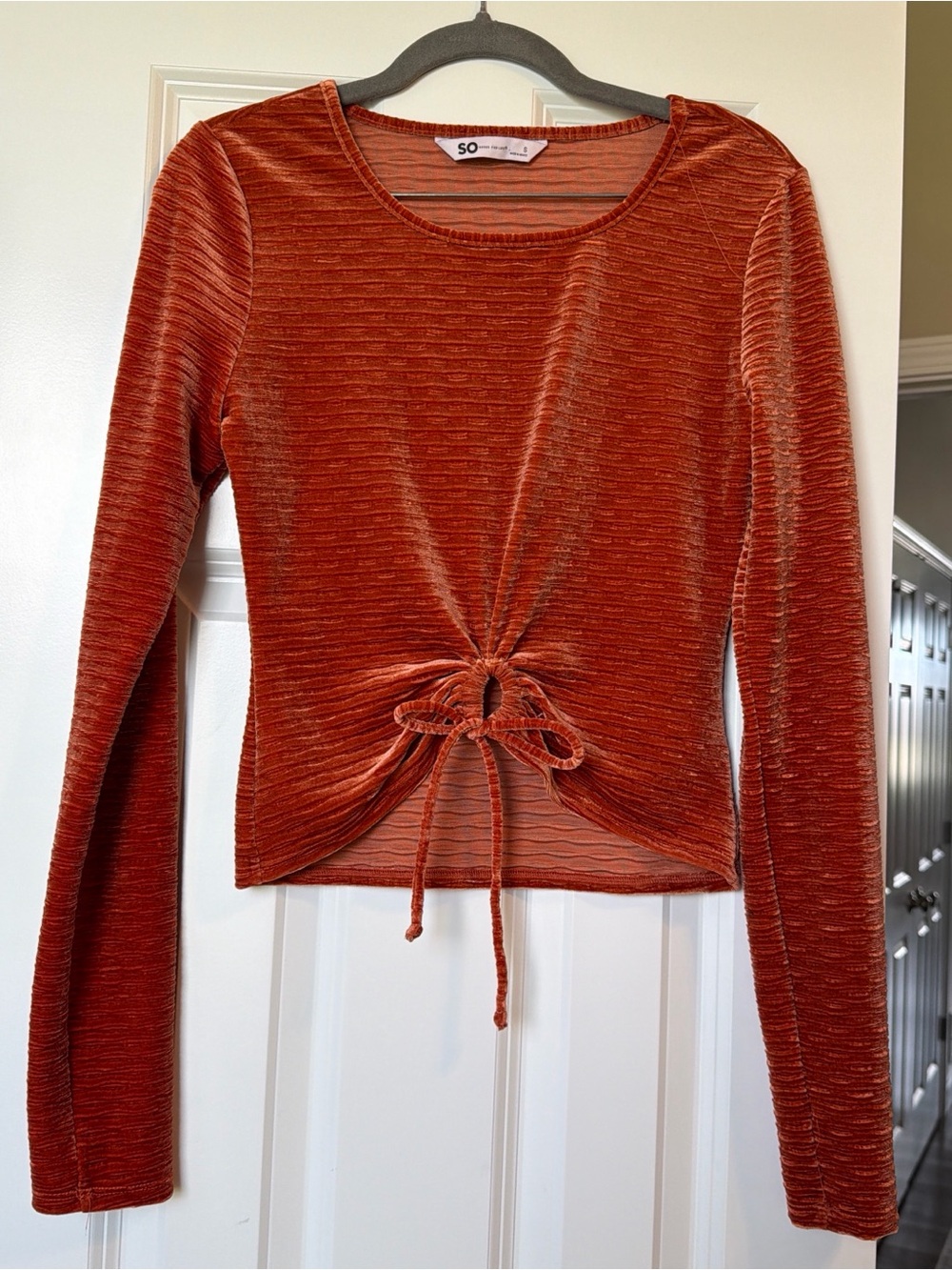SO good for life Rust Orange Tie-Front Long Sleeve Cropped Top